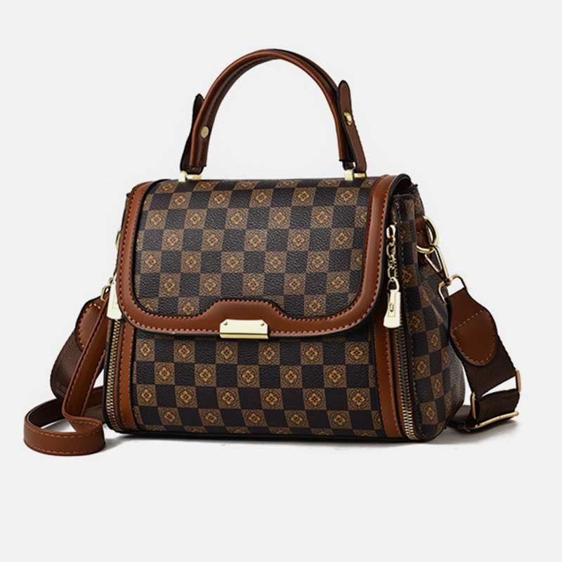 Britische elegante Handtasche Frauen Schachbrettmuster Crossbody Leder Geldbörse