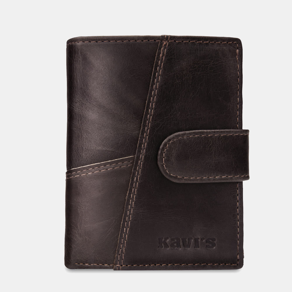Retro Splicing Lange Schlanke Geldbörse Echtes Leder Dreifach gefaltete Brieftasche
