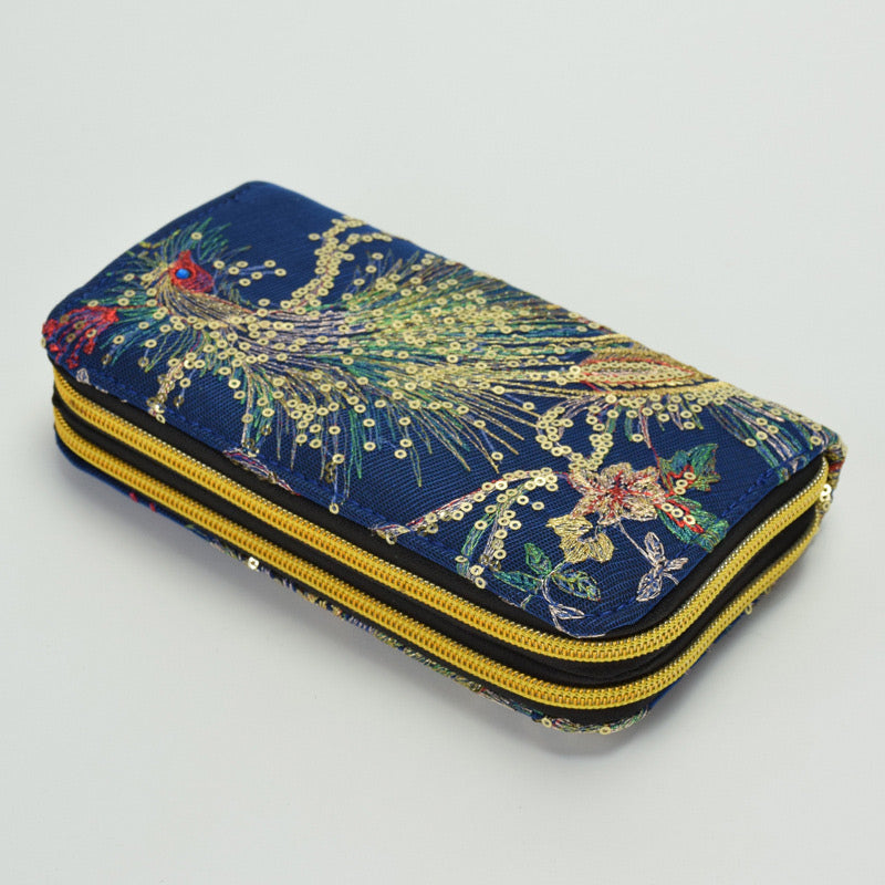 Vintage National Pfau Stickerei Lange Brieftasche Clutch