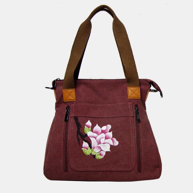 Handtasche aus Canvas mit Blumendruck für Damen, Henkeltasche oben, Umhängetasche