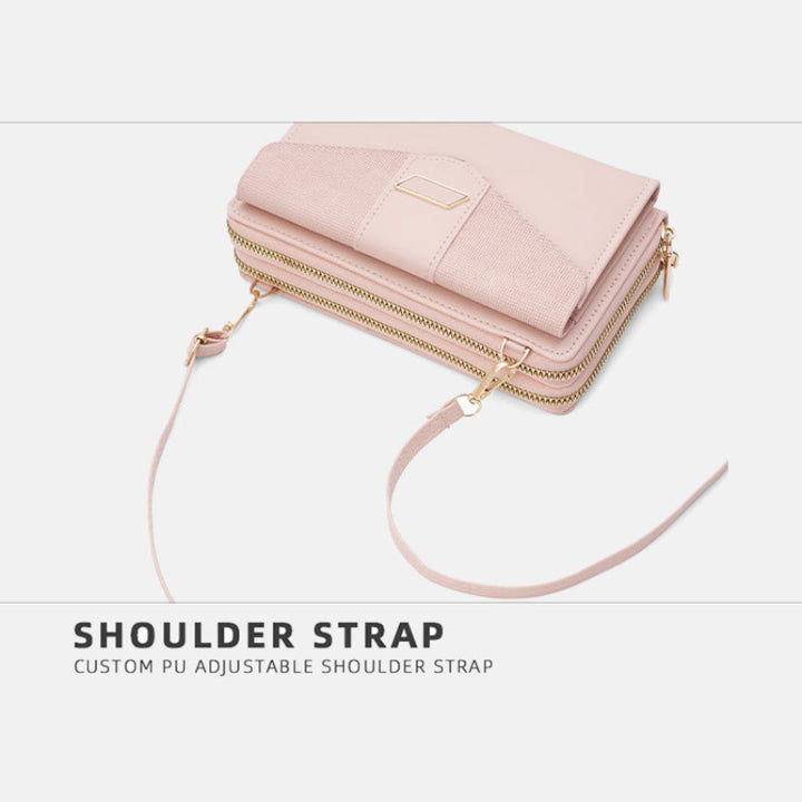 Handytasche für Damen, PU-Leder, Umhängetasche mit mehreren Fächern und Reißverschluss