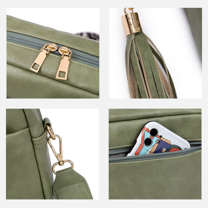 Umhängetasche für Damen, Retro-Tasche mit Quaste, PU-Leder