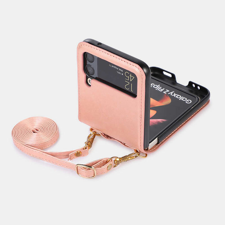 Handyhülle für Z Flip 4 Crossbody Clamshell Lederschutzhülle