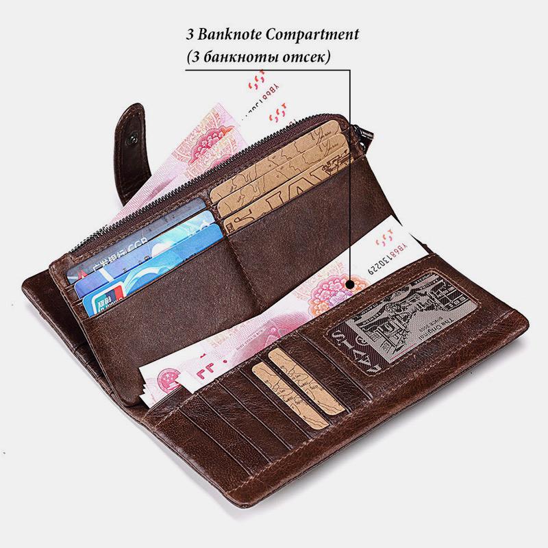 Retro Splicing Lange Schlanke Geldbörse Echtes Leder Dreifach gefaltete Brieftasche