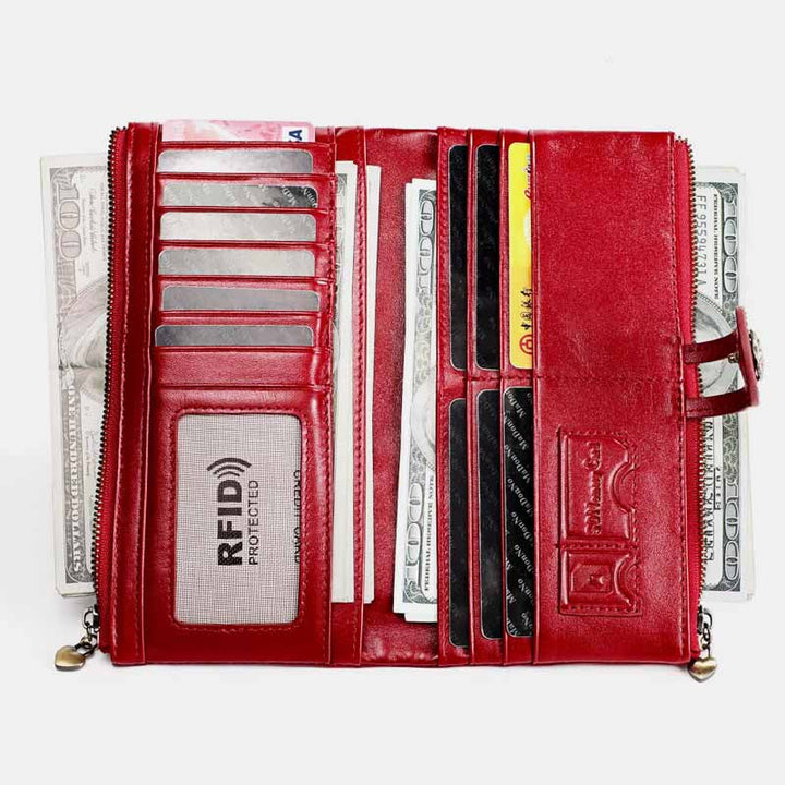 RFID-blockierende Vintage-Geldbörse aus echtem Leder mit großer Kapazität