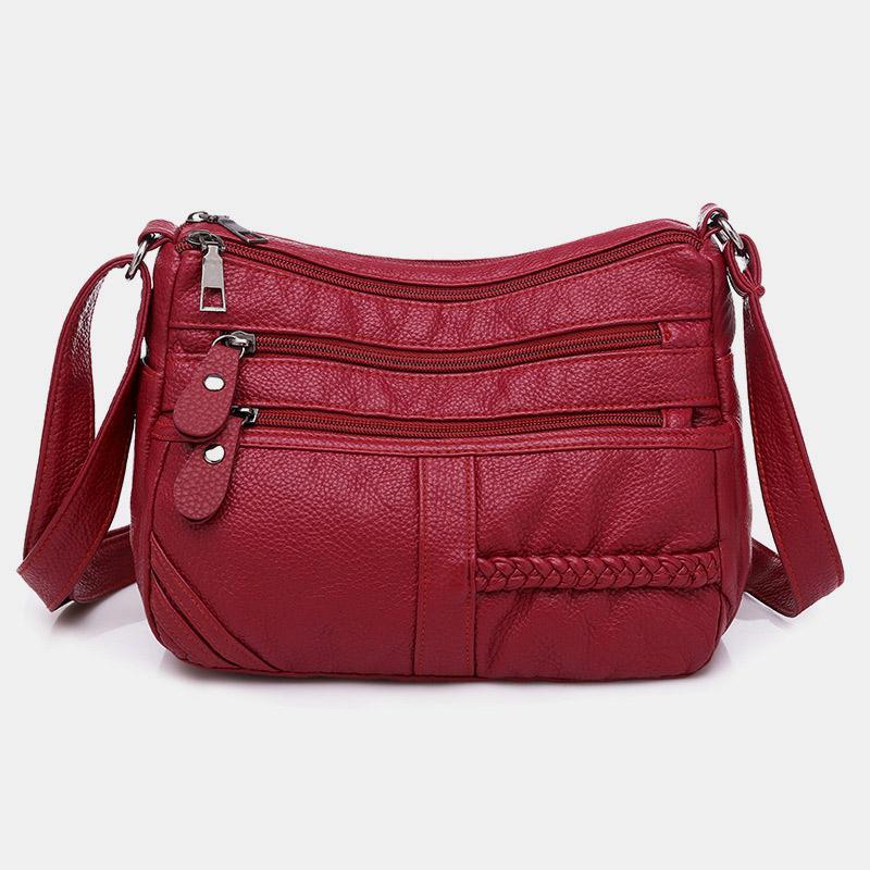 Einfarbige Umhängetasche mit mehreren Taschen