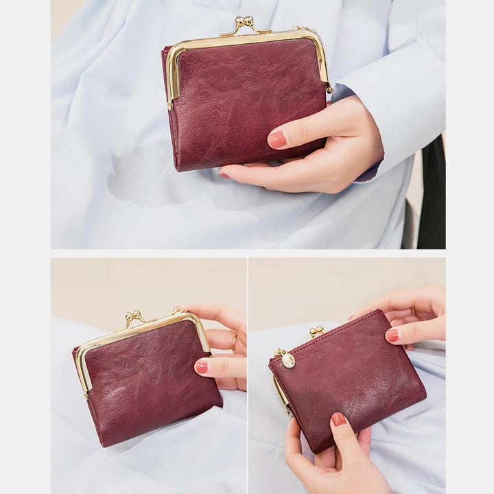 Multifunktionale, zweifach faltbare Münzbörse im Vintage-Stil mit Kiss Lock
