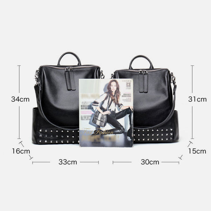 Modischer Rucksack aus echtem Leder mit doppeltem Schultergurt und geräumiger Tasche