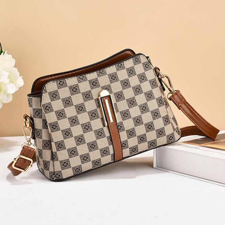 Dreifach karierte Satchel Damen Leder schicke Umhängetasche