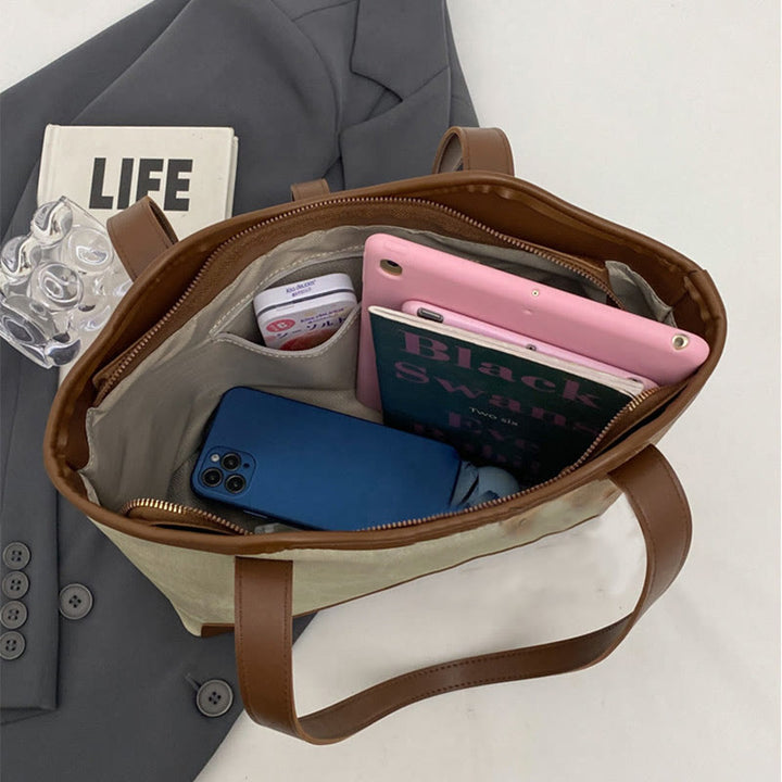 Elegante, farblich passende Tragetasche, große Schultertasche aus Leder für Damen