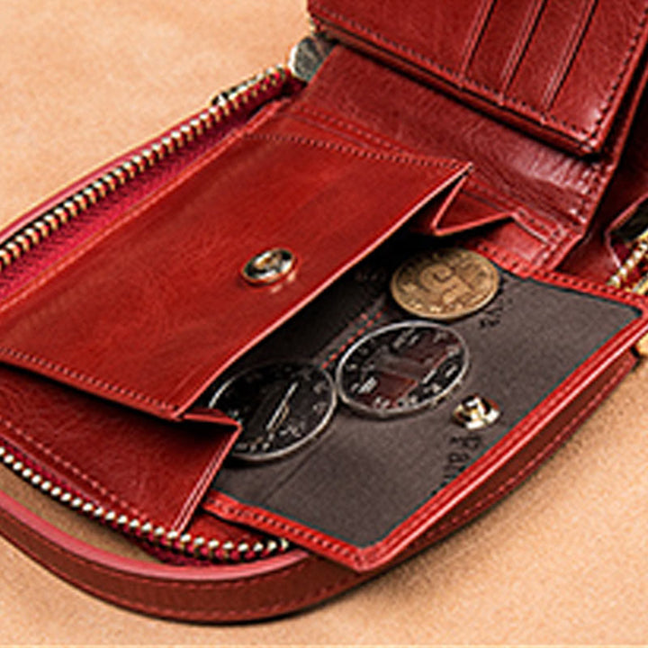 Kompakte Handtasche mit Rundum-Reißverschluss für Damen, geräumige Handtasche aus echtem Leder