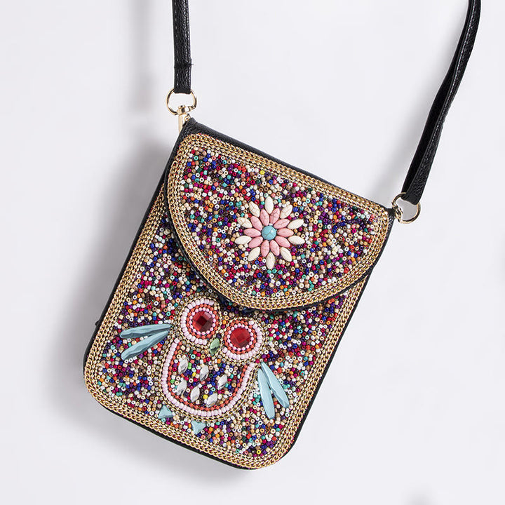 Bohemian Handytasche Damen Muschel Blumen Muster Magnetische Umhängetasche