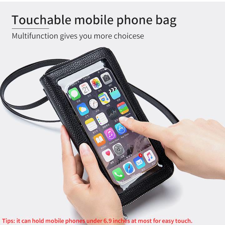 Echtes Leder Touchscreen Telefon Tasche Brieftasche Umhängetasche
