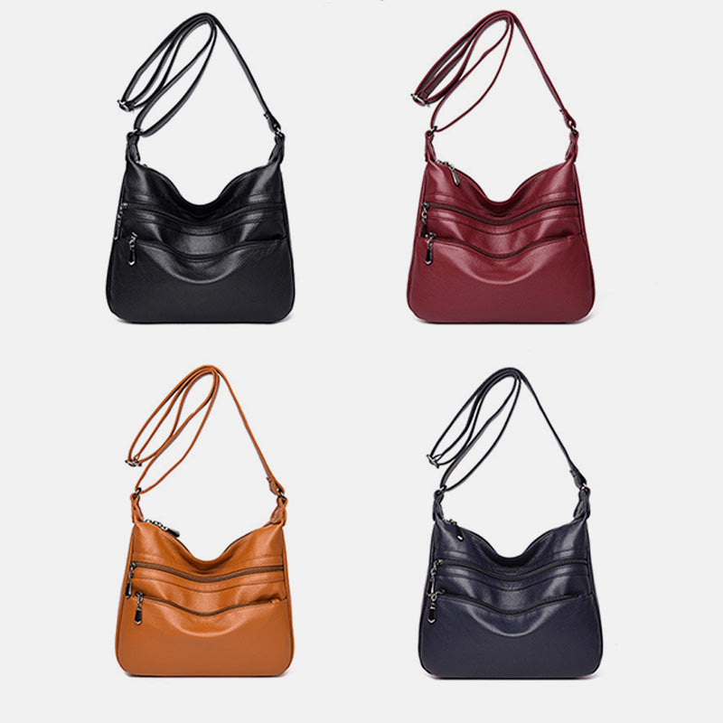 Weiche Umhängetasche mit großem Fassungsvermögen und mehreren Taschen und zwei Fächern