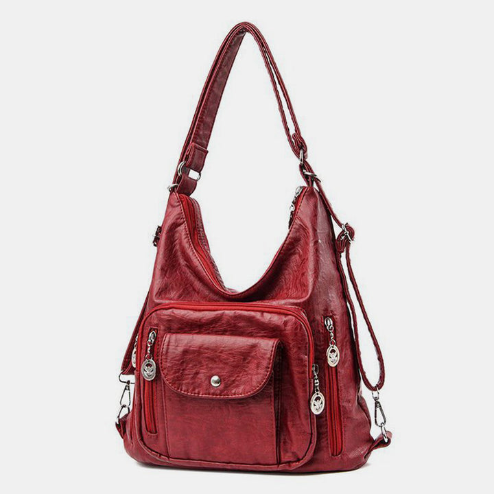 Einkaufstasche aus Leder im Vintage-Stil mit vielen Taschen und großer Kapazität