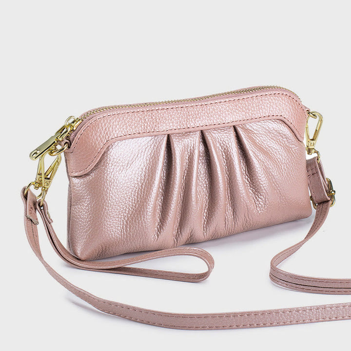 Clutch aus echtem Leder für Damen, Handgelenktasche, Umhängetasche