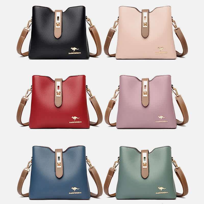 Kleine Umhängetasche mit drei Fächern für Damen, Schultertasche aus Leder