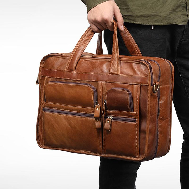 Aktentasche aus echtem Leder für Herren, 15,6 Zoll, Business-Laptoptasche mit Umhängegurt