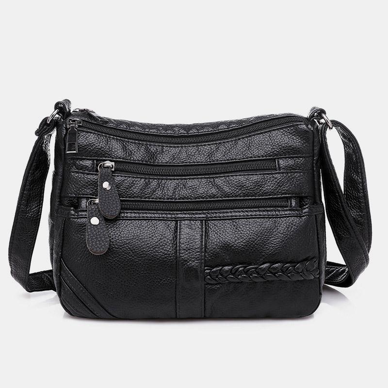 Einfarbige Umhängetasche mit mehreren Taschen