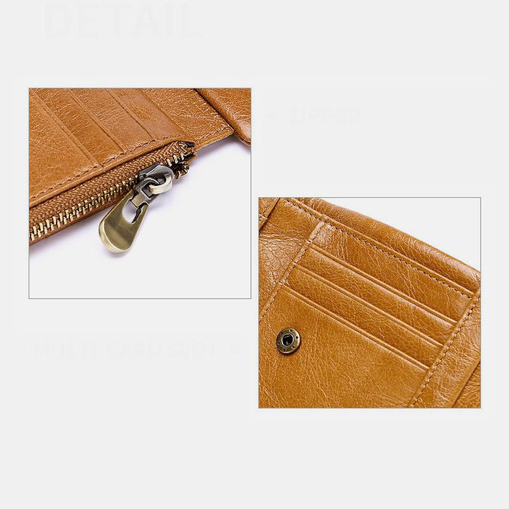 Dreifach gefaltete RFID-Geldbörse aus echtem Leder im Vintage-Stil