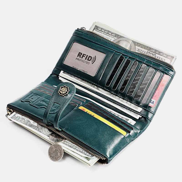 RFID-blockierende Vintage-Geldbörse aus echtem Leder mit großer Kapazität