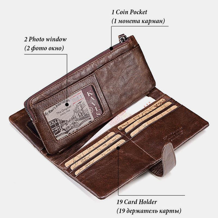 Retro Splicing Lange Schlanke Geldbörse Echtes Leder Dreifach gefaltete Brieftasche