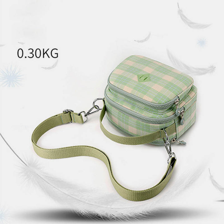 3-lagige Umhängetasche für Damen, leichte Schultertasche mit Karomuster