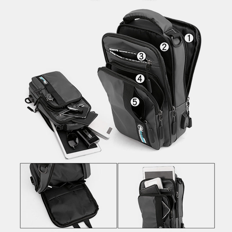 Leichte klassische Schultertasche mit mehreren Taschen und USB-Ladeanschluss für 4 Verwendungszwecke
