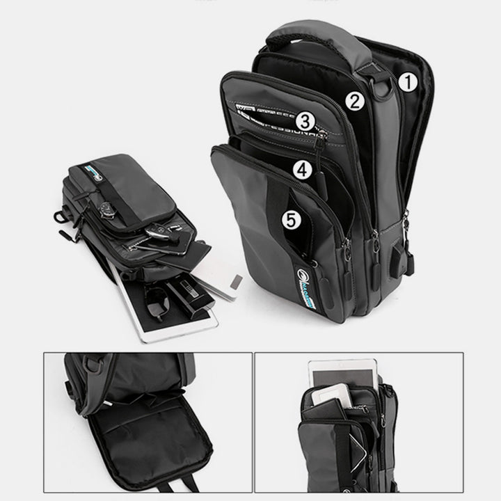 Leichte klassische Schultertasche mit mehreren Taschen und USB-Ladeanschluss für 4 Verwendungszwecke