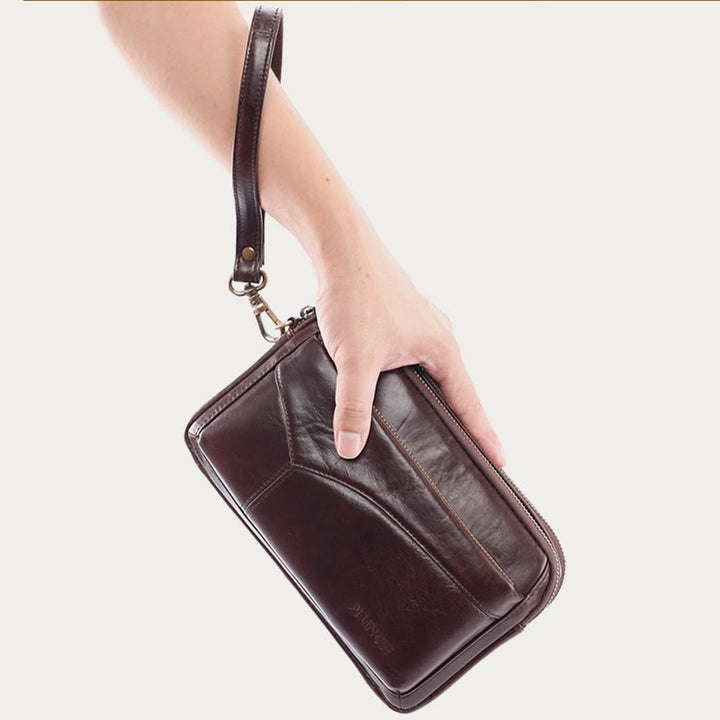 Echtes Leder Clutch Portemonnaie Geräumige Organisierte Handgelenk Geldbörse Fit 7,9" Handy