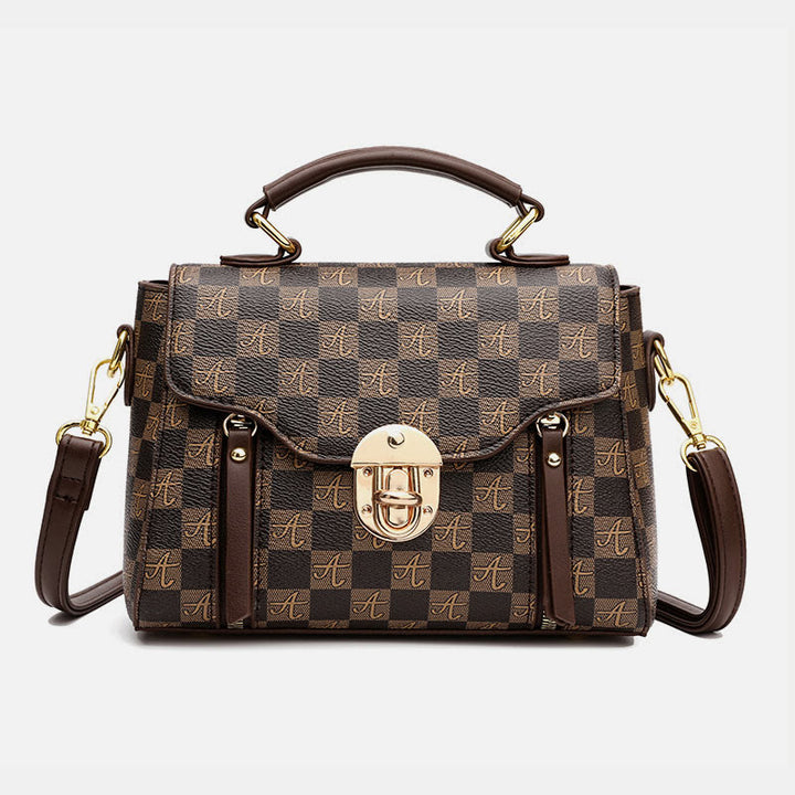 Klassische karierte Prägung Handtasche Damen Vegan Leder Retro Umhängetasche