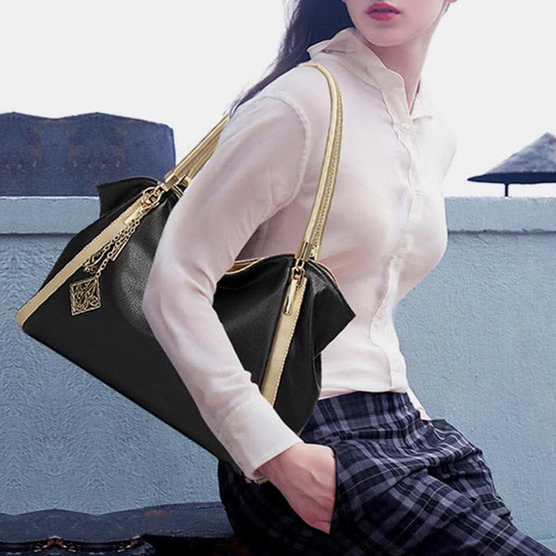 Große Handtasche aus Leder für Damen mit Reißverschluss und Tragegriff oben