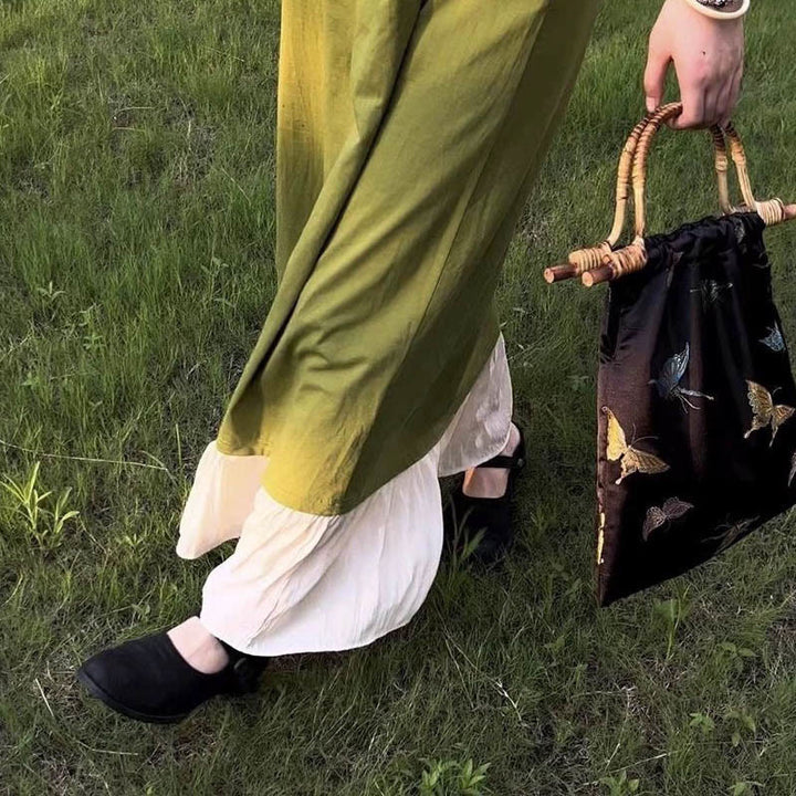 Schwarze und goldene Schmetterlingshandtasche für Damen, dicke Jacquard-Rattantasche