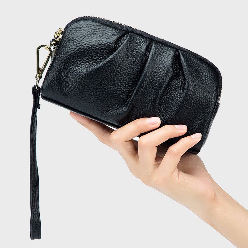 Clutch aus Rindsleder mit zwei Fächern, Handgelenktasche für Damen