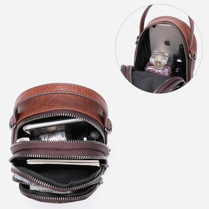 Handytasche für Damen, Umhängetasche aus Leder mit zufälligen Nähten und Farbe