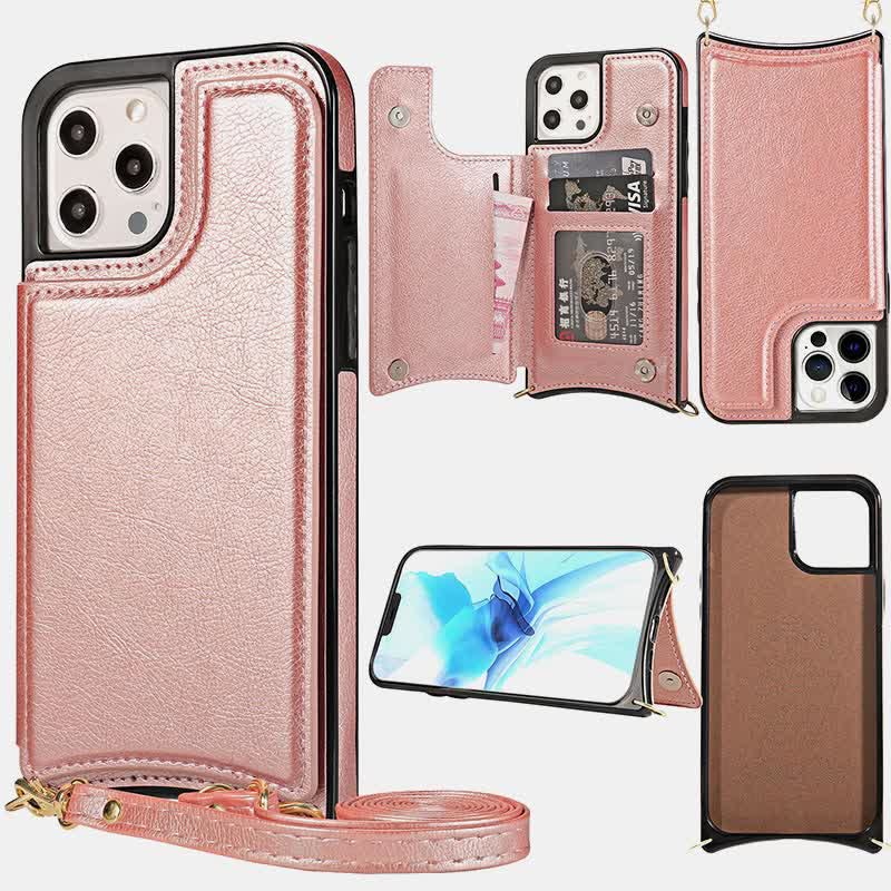 Kompatibel mit iPhone Kickstand Wallet Case Handytasche mit Umhängegurt