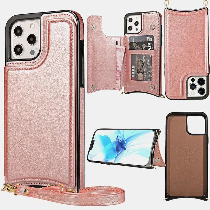Kompatibel mit iPhone Kickstand Wallet Case Handytasche mit Umhängegurt