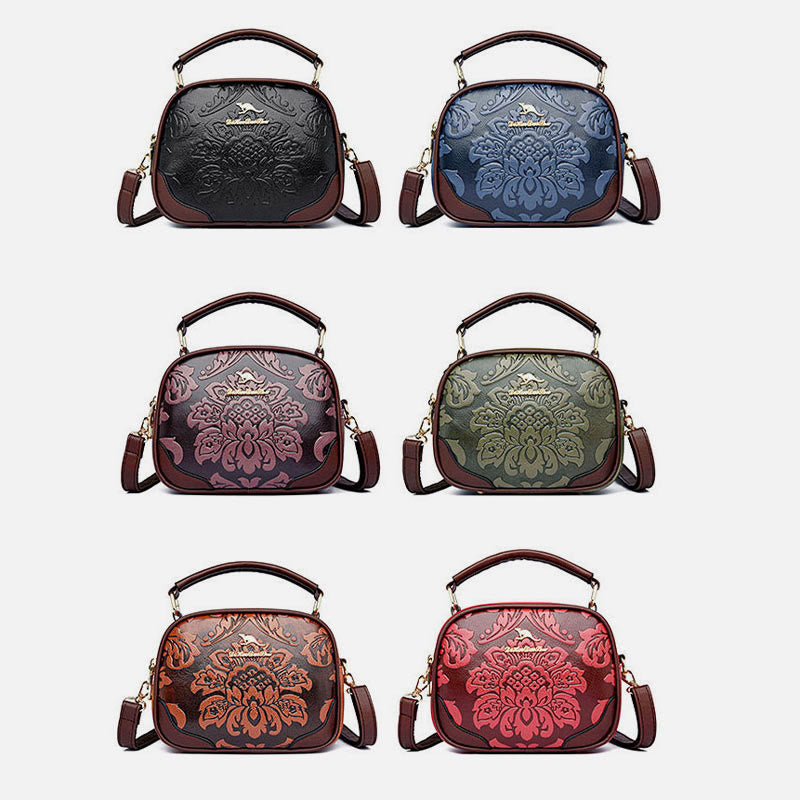 Handtasche mit Blumenprägung für Damen, Umhängetasche mit zwei Fächern