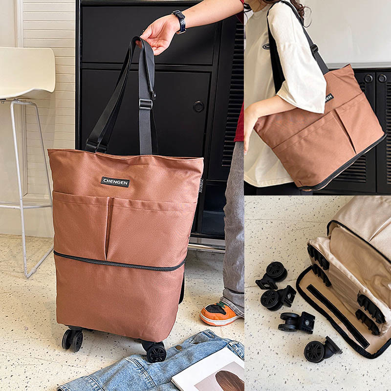 Supermarkt Rolling Tote Abnehmbare Faltbare Räder Schulter Handtasche Für Frauen