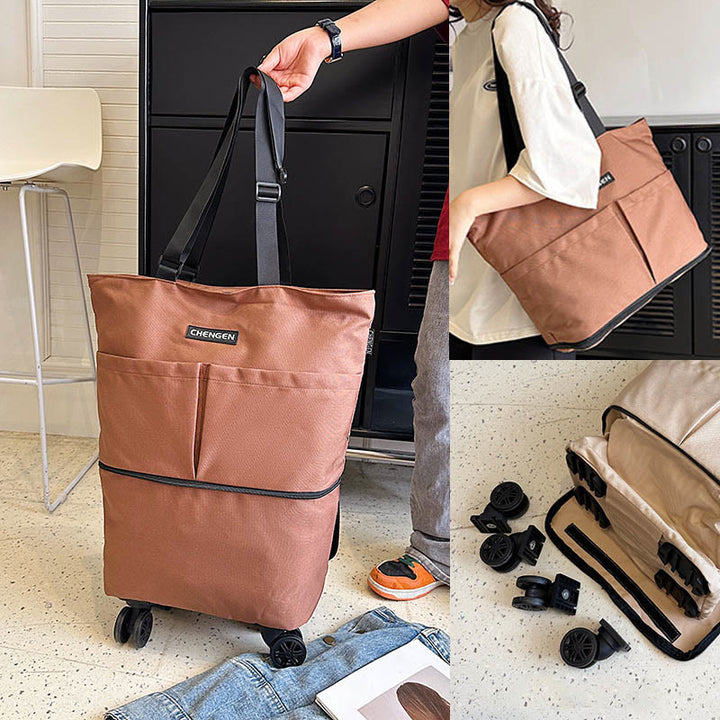 Supermarkt Rolling Tote Abnehmbare Faltbare Räder Schulter Handtasche Für Frauen