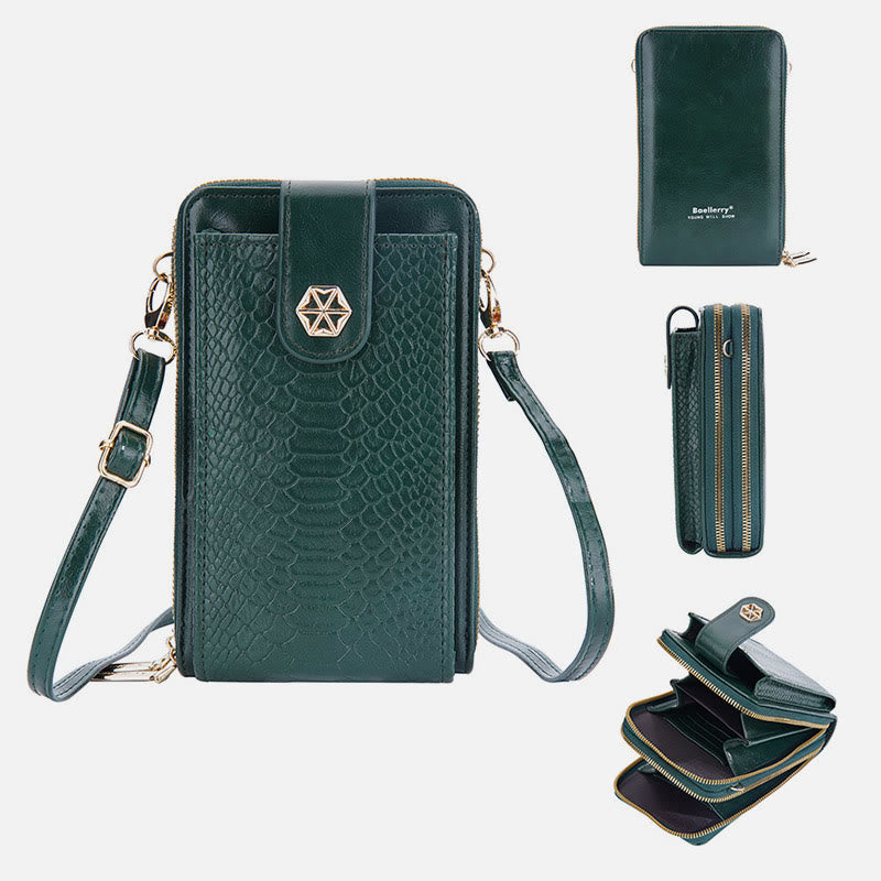 Solide Schlangenhaut-Grain-Telefontasche für Frauen Elegante Crossbody-Geldbörse