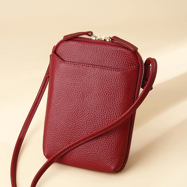 Mini-Telefontasche, einfache karierte Umhängetasche aus Leder für Damen
