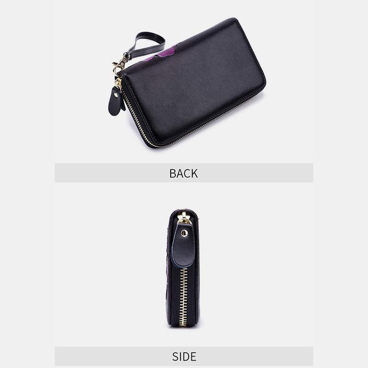 RFID-Geldbörse aus echtem Leder mit Vintage-Blumenprägung