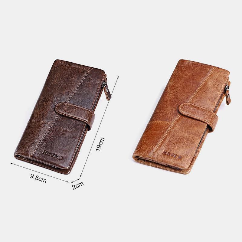 Retro Splicing Lange Schlanke Geldbörse Echtes Leder Dreifach gefaltete Brieftasche