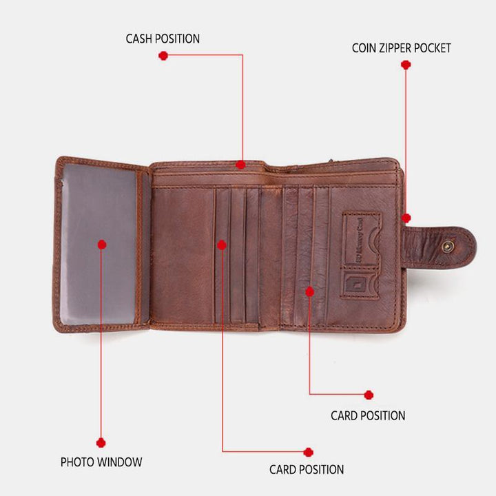 12 Kartenfächer Echtes Leder RFID Anti-Diebstahl Kurze Brieftasche