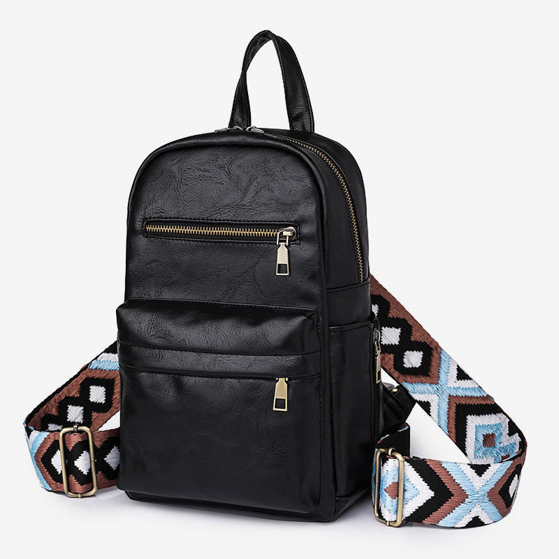 Lederrucksack für Damen, Retro, einfarbig, Mehrzweck-Schultertasche