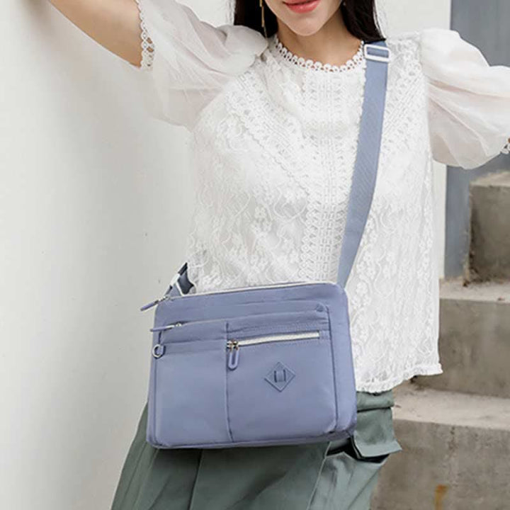 Umhängetasche mit Doppelreißverschlussfach für Damen, leichte Schultertasche mit mehreren Taschen