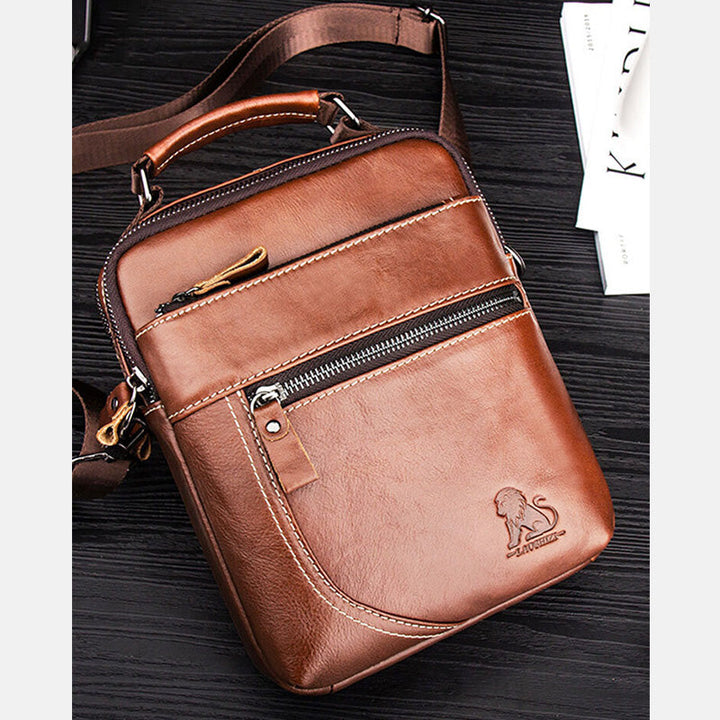 Multifunktions-Umhängetasche aus echtem Leder mit mehreren Taschen