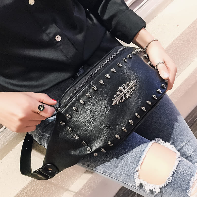 Gürteltasche für Damen und Herren, große Gürteltasche mit Totenkopf-Dekor