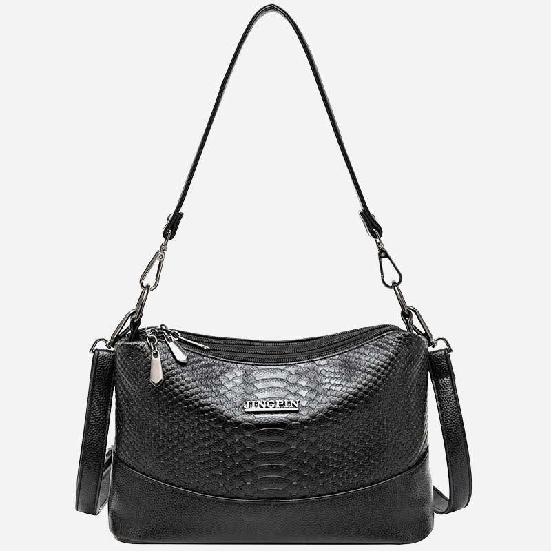 Umhängetasche mit drei Fächern für Damen, Beuteltasche aus veganem Leder